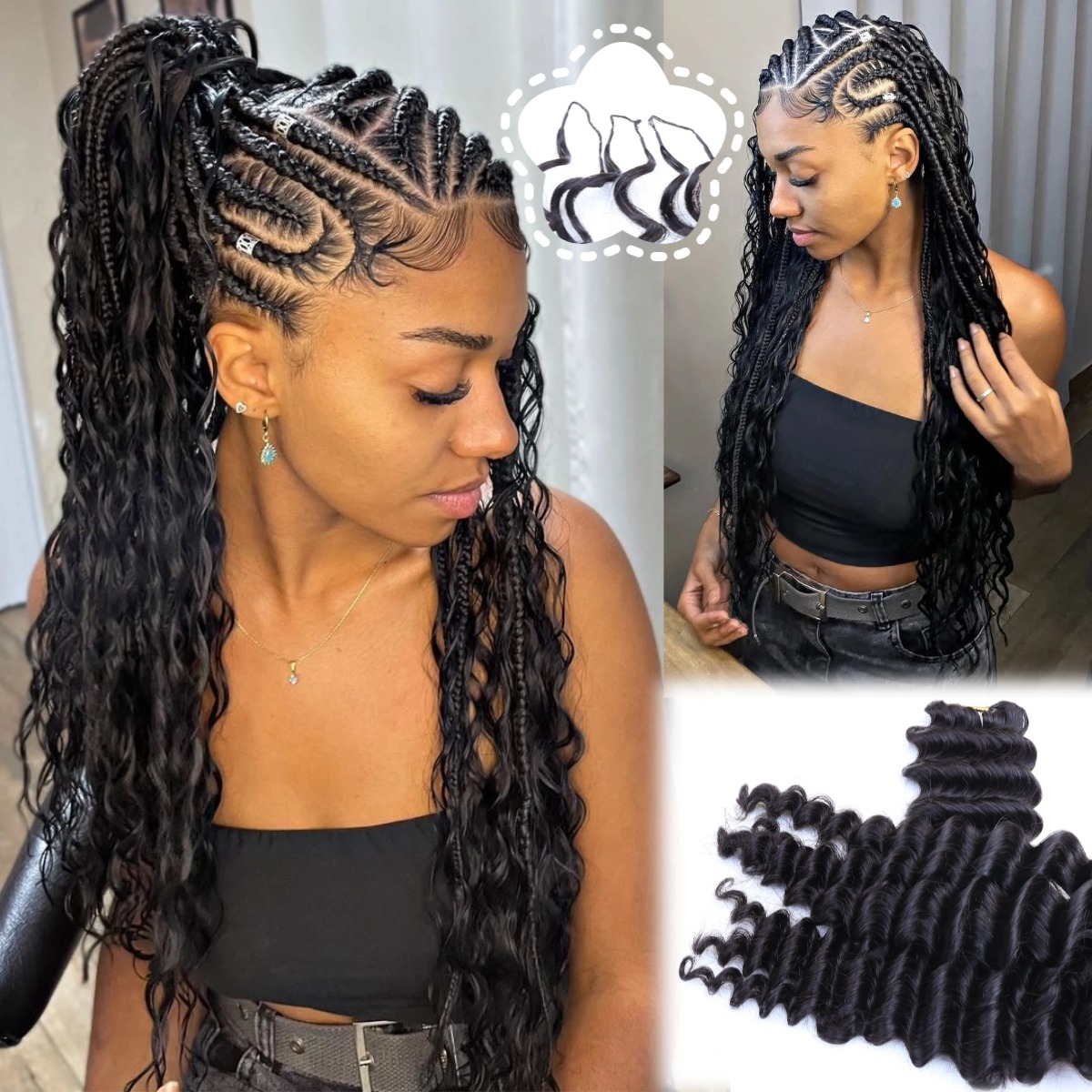 Natural Black Deep Wave Feathe - đánh giá và giá Hair Bundles