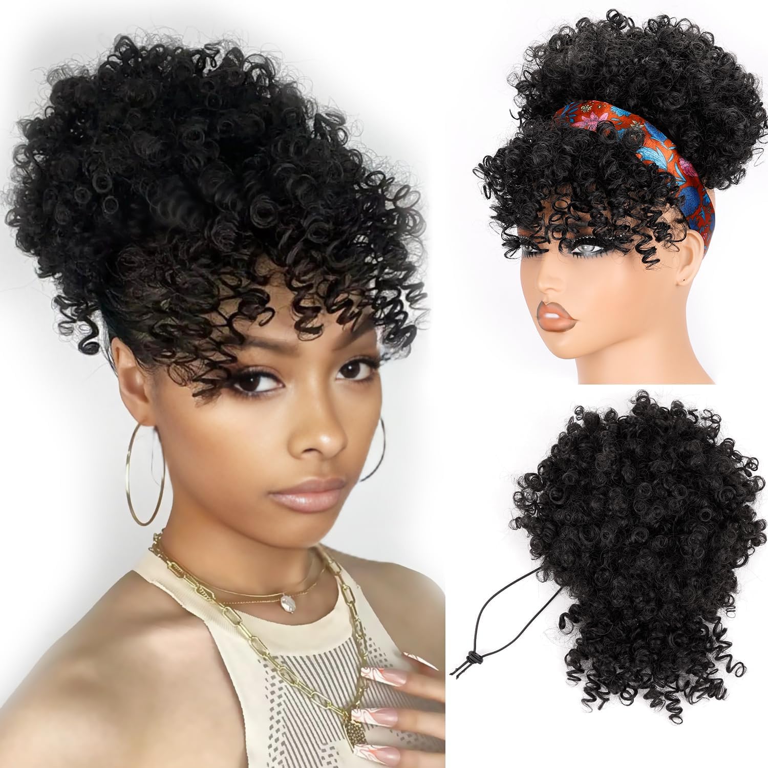 Short Drawstring Ponytail with - đánh giá và giá Drawstring Afro Curly Puff Ponytail