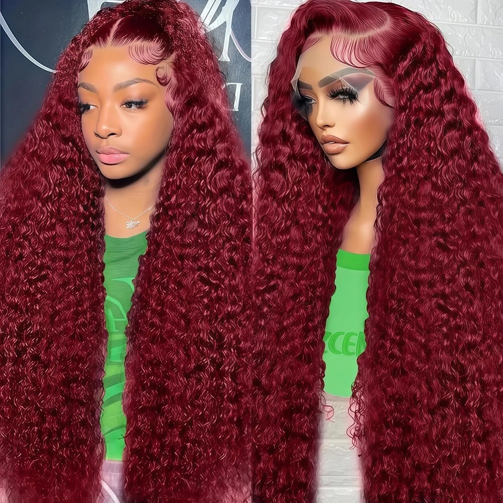 99J Burgundy Colored Deep Wave - đánh giá và giá Lace Front Wigs