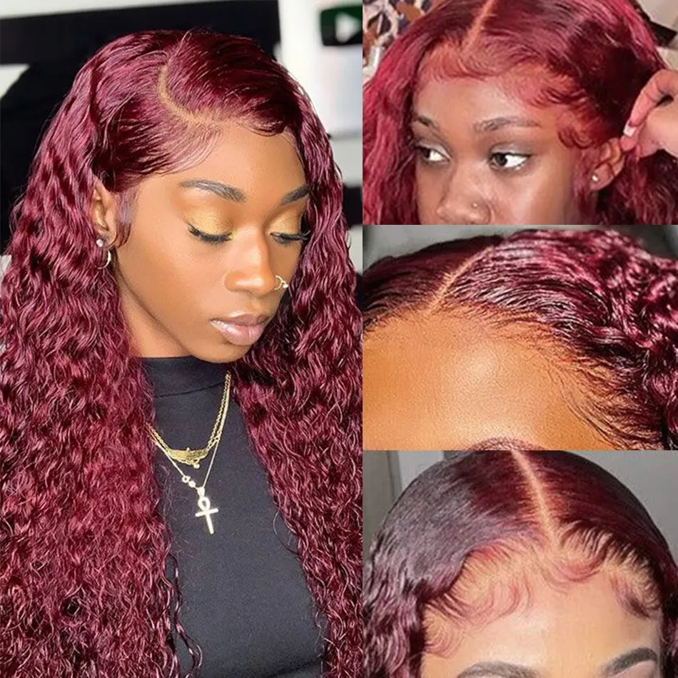 99J Burgundy Colored Deep Wave - đánh giá và giá Lace Front Wigs