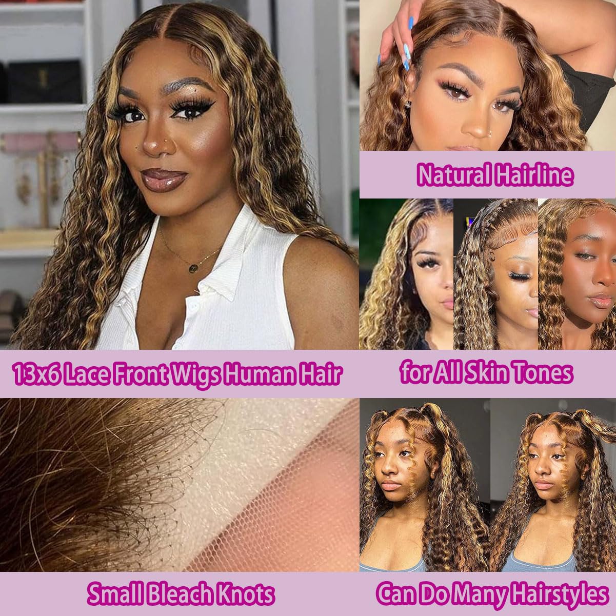 36 Inch Deep Wave P4/27 Highli - đánh giá và giá Lace Front Wigs